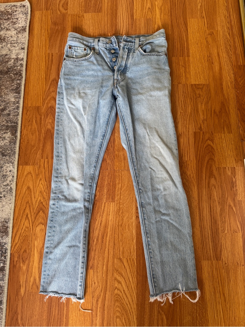 Levi's Light Blue Raw-Hem High-Rise Cropped Jeans